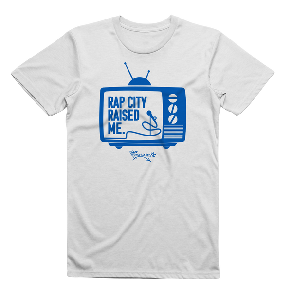 RAPCITYRAISEDME TV TEE - Wht/Blue